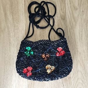 La Regale Beaded & Sequins Floral Crossbody/Shoulder Multicolor Bag 8"x6"